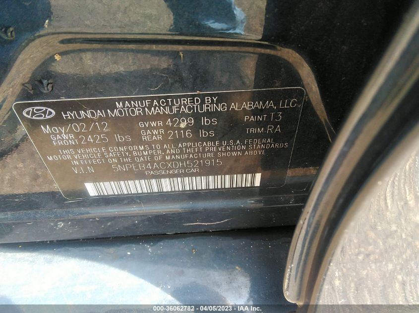 2013 HYUNDAI SONATA GLS PZEV - 5NPEB4ACXDH521915