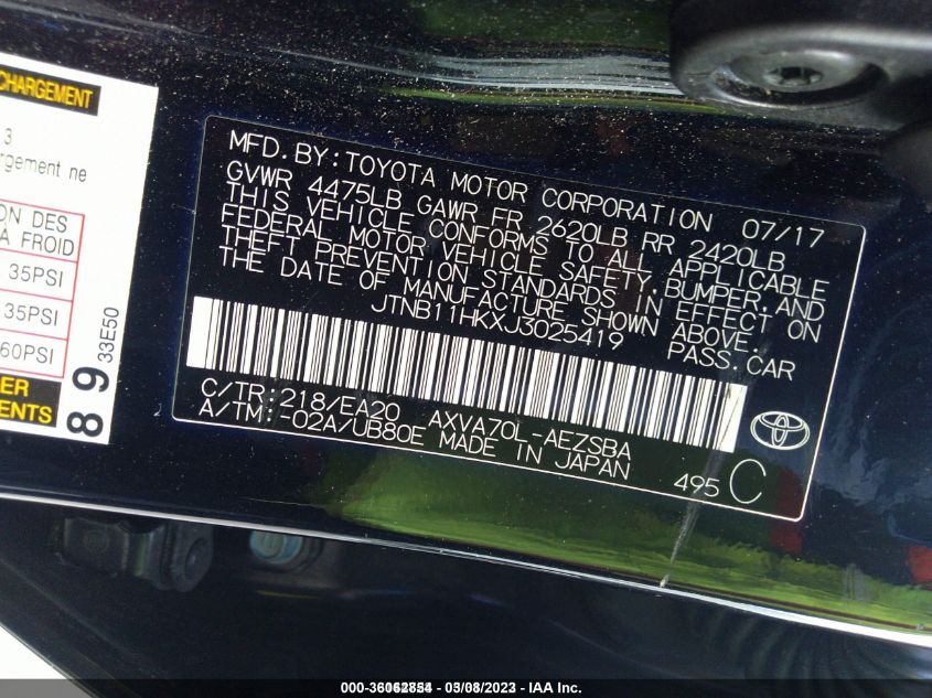 2018 TOYOTA CAMRY LE/SE/XLE/L - JTNB11HKXJ3025419