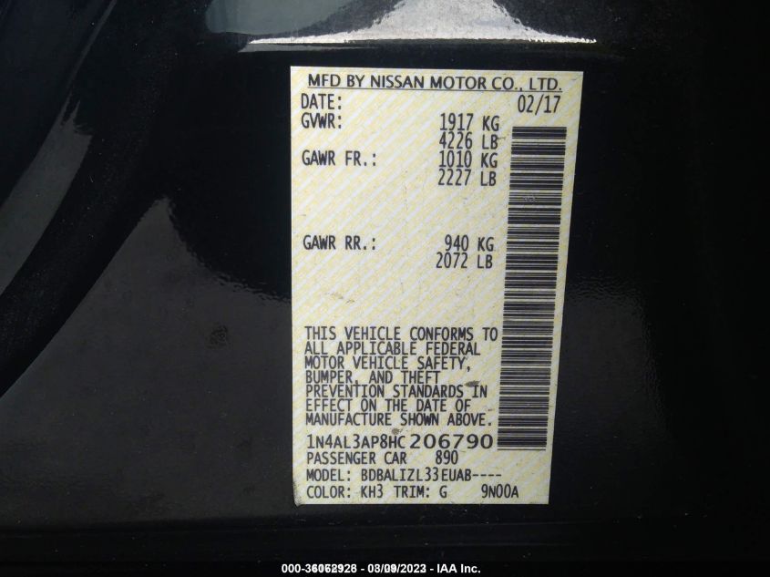 2017 NISSAN ALTIMA 2.5 SV - 1N4AL3AP8HC206790