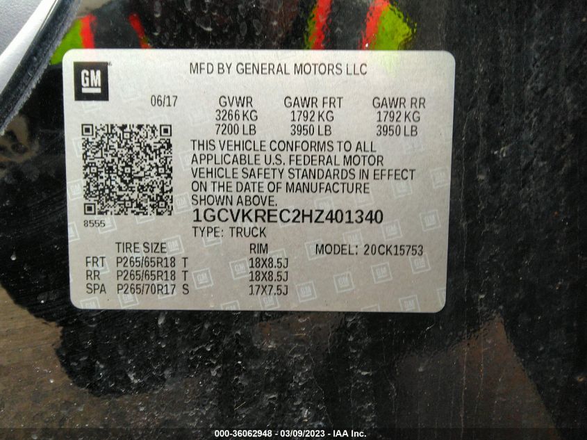 2017 CHEVROLET SILVERADO 1500 LT - 1GCVKREC2HZ401340
