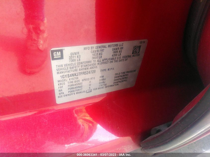 2015 CADILLAC ESCALADE PREMIUM - 1GYS4NKJ7FR524728