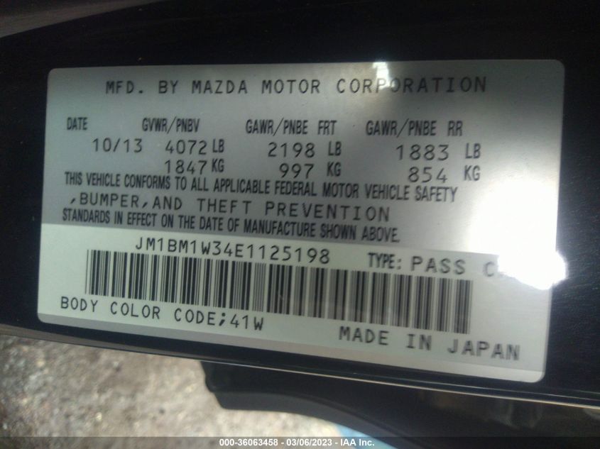2014 MAZDA MAZDA3 S GRAND TOURING - JM1BM1W34E1125198