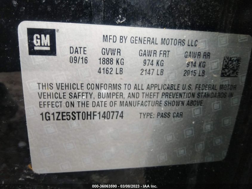2017 CHEVROLET MALIBU LT - 1G1ZE5ST0HF140774