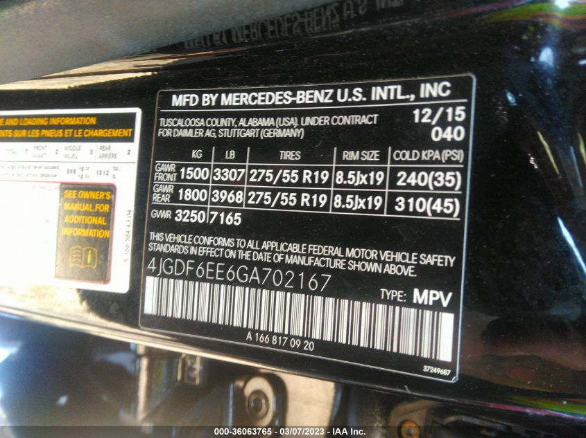 2016 MERCEDES-BENZ GL GL 450 - 4JGDF6EE6GA702167