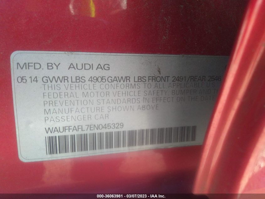 2014 AUDI A4 PREMIUM PLUS - WAUFFAFL7EN045329