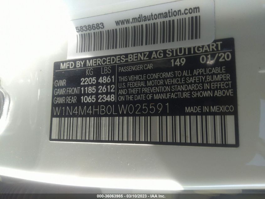 2020 MERCEDES-BENZ GLB GLB 250 - W1N4M4HB0LW025591