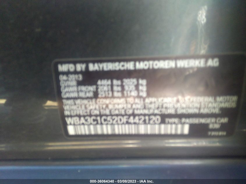 2013 BMW 3 SERIES 328I - WBA3C1C52DF442120