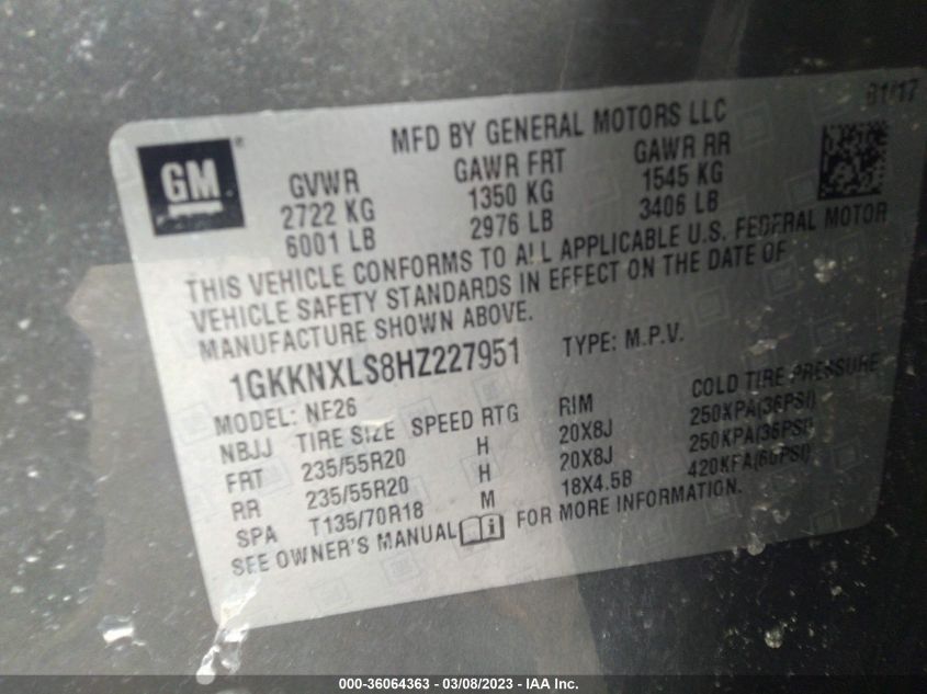 2017 GMC ACADIA DENALI - 1GKKNXLS8HZ227951
