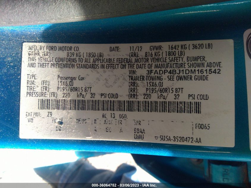 2013 FORD FIESTA SE - 3FADP4BJ1DM161542