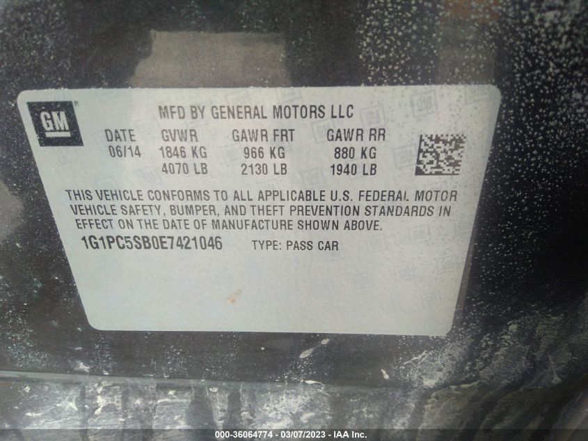 2014 CHEVROLET CRUZE 1LT - 1G1PC5SB0E7421046
