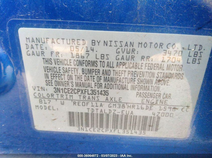 2015 NISSAN VERSA NOTE SV - 3N1CE2CPXFL351435