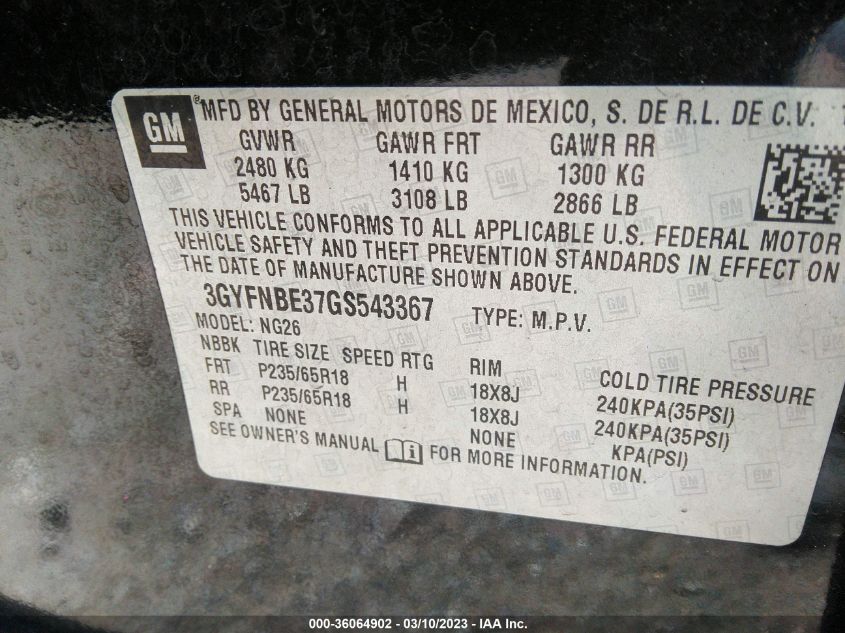 2016 CADILLAC SRX LUXURY COLLECTION - 3GYFNBE37GS543367