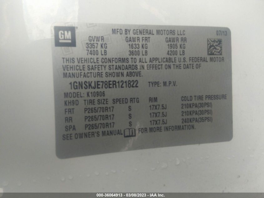 2014 CHEVROLET SUBURBAN LT - 1GNSKJE78ER121822