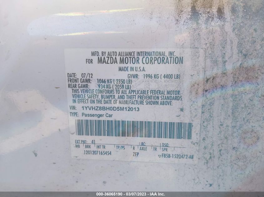 2013 MAZDA MAZDA6 I SPORT - 1YVHZ8BH0D5M12013