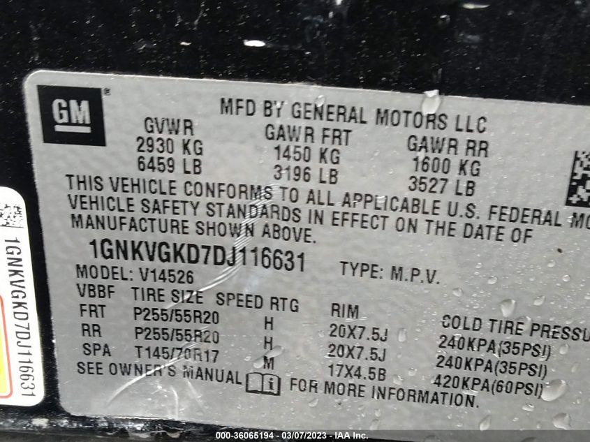 2013 CHEVROLET TRAVERSE LT - 1GNKVGKD7DJ116631