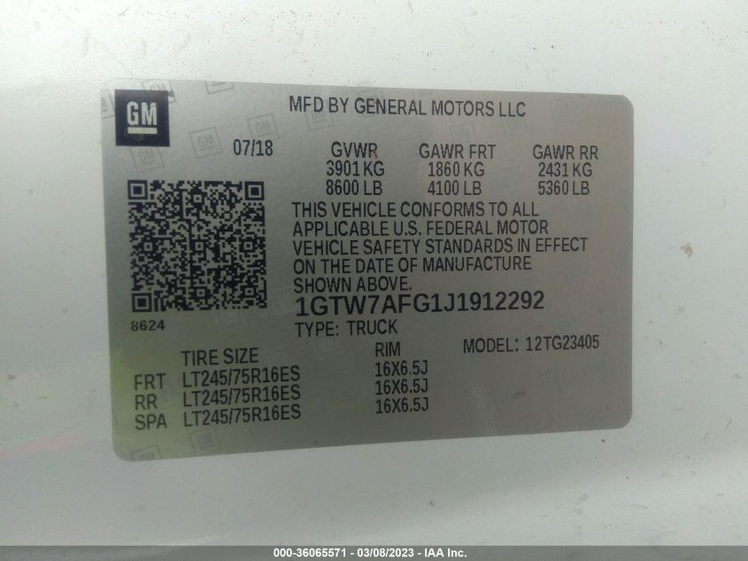 2018 GMC SAVANA CARGO VAN - 1GTW7AFG1J1912292