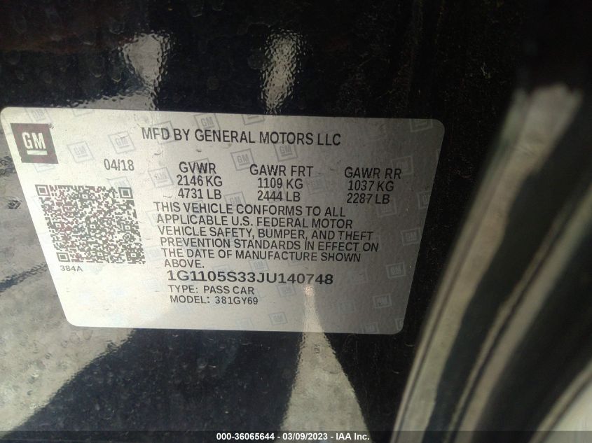 2018 CHEVROLET IMPALA LT - 1G1105S33JU140748