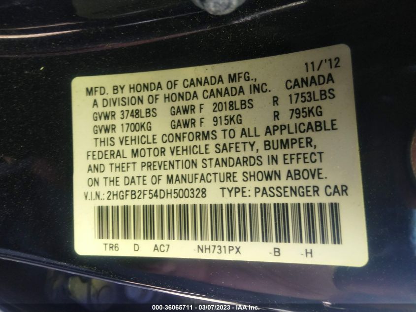 2013 HONDA CIVIC SDN LX - 2HGFB2F54DH500328