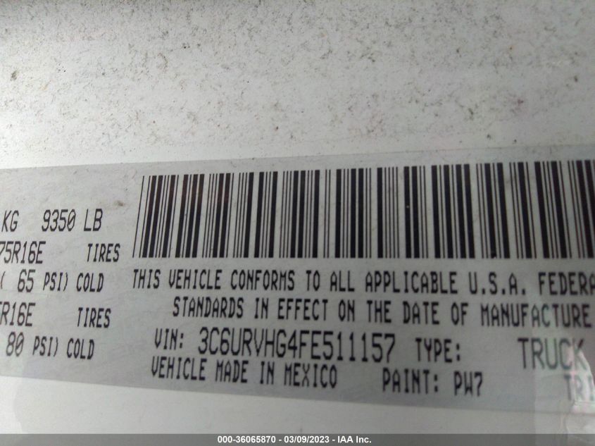 2015 RAM PROMASTER 3C6URVHG4FE511157
