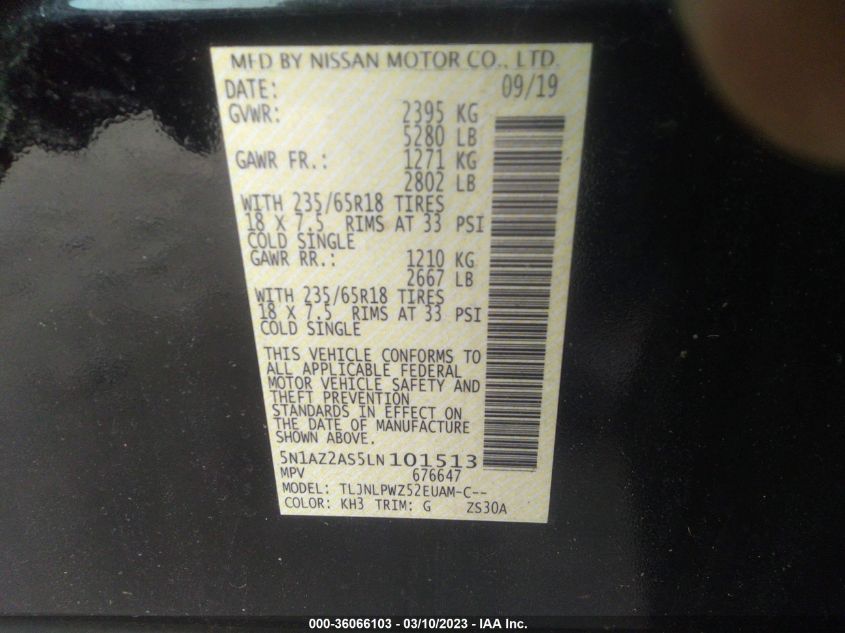 2020 NISSAN MURANO S - 5N1AZ2AS5LN101513