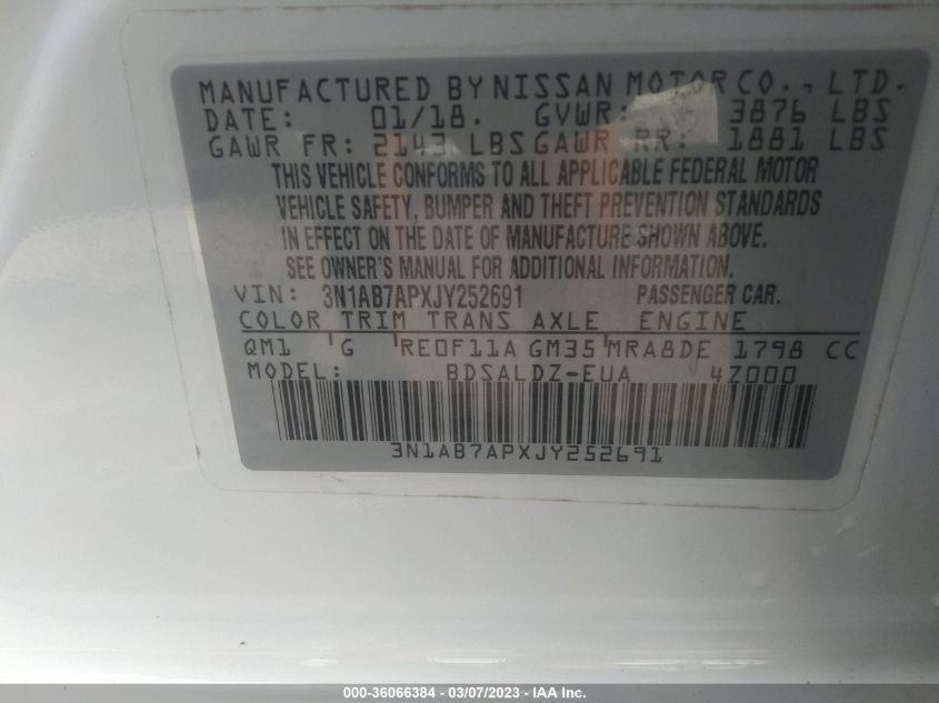 2018 NISSAN SENTRA SV - 3N1AB7APXJY252691