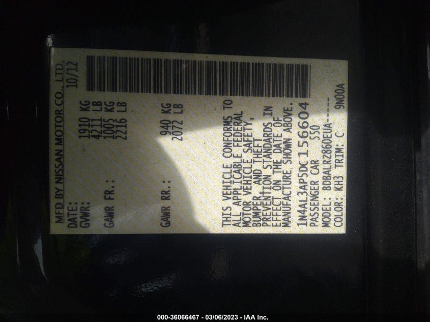 2013 NISSAN ALTIMA 2.5 S - 1N4AL3AP5DC156604
