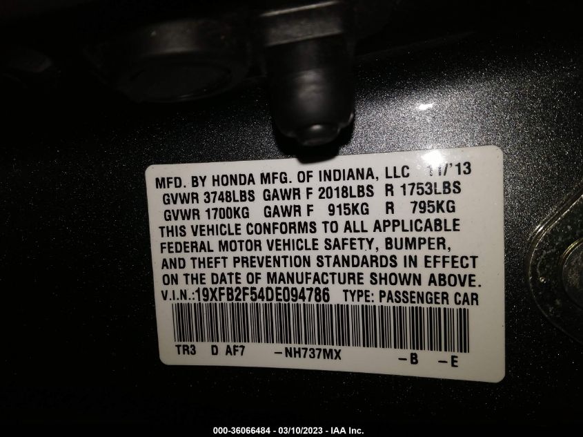 2013 HONDA CIVIC SDN LX - 19XFB2F54DE094786