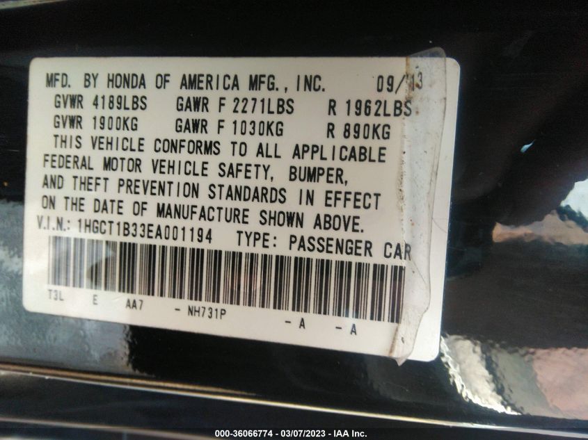 2014 HONDA ACCORD COUPE LX-S - 1HGCT1B33EA001194