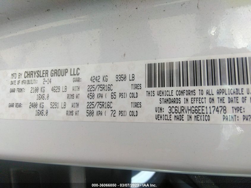 2014 RAM PROMASTER 3C6URVHG6EE117478