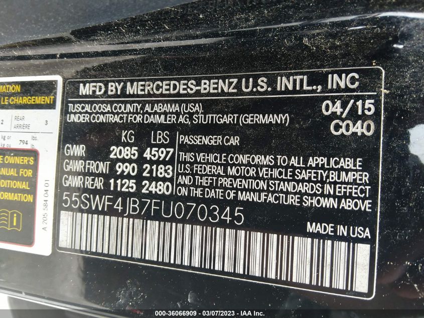 2015 MERCEDES-BENZ C-CLASS C 300 - 55SWF4JB7FU070345