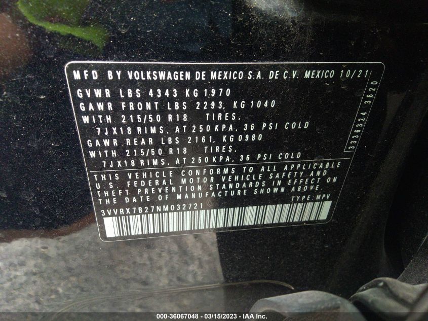 2022 VOLKSWAGEN TAOS SE - 3VVRX7B27NM032721