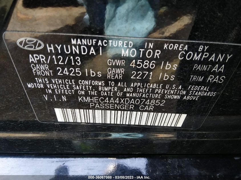 2013 HYUNDAI SONATA HYBRID LIMITED - KMHEC4A4XDA074852