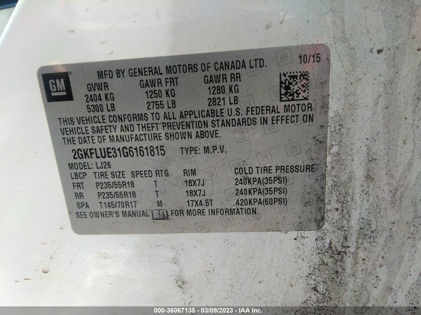 2016 GMC TERRAIN SLT - 2GKFLUE31G6161815