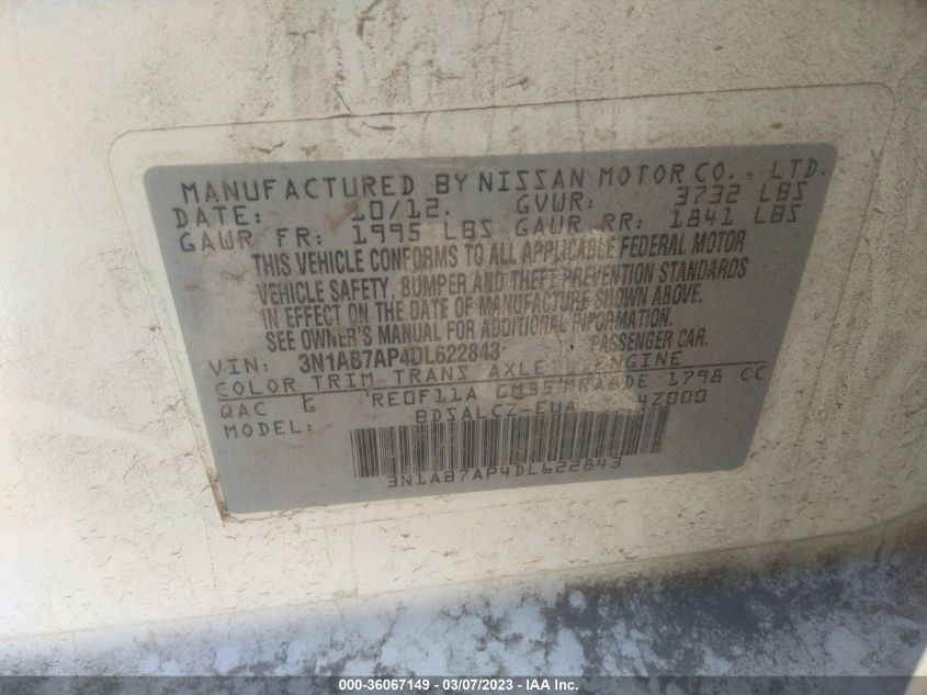 2013 NISSAN SENTRA S - 3N1AB7AP4DL622843