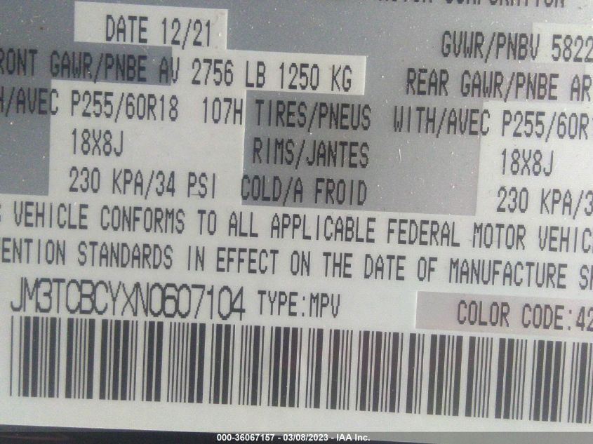 2022 MAZDA CX-9 TOURING - JM3TCBCYXN0607104