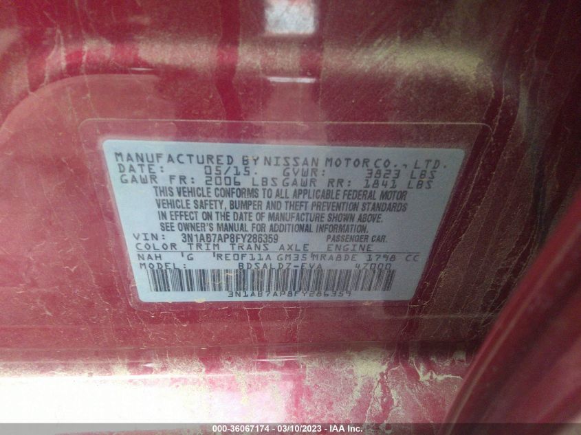 2015 NISSAN SENTRA SV - 3N1AB7AP8FY286359