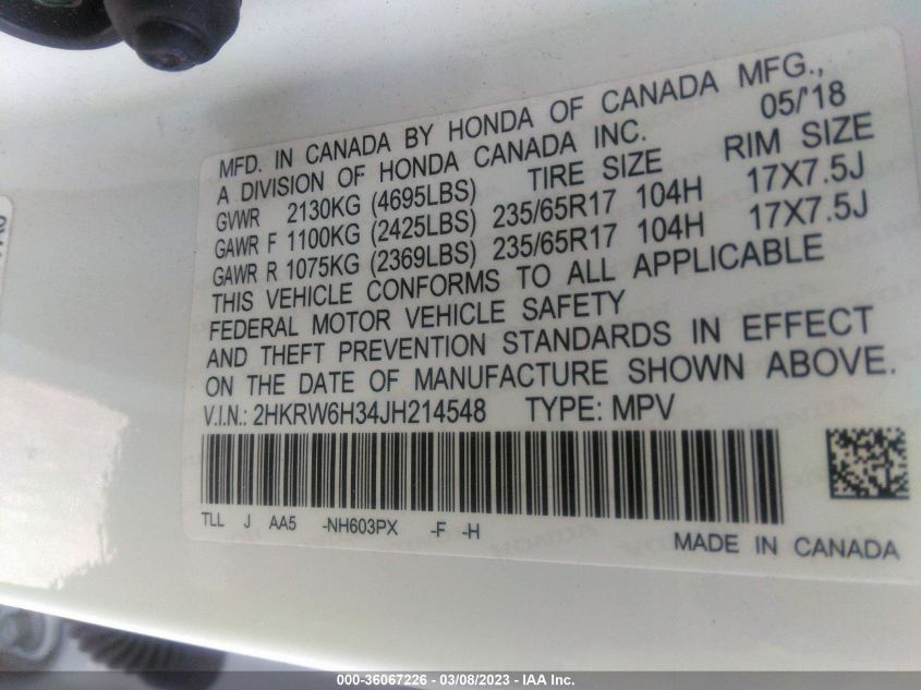 2018 HONDA CR-V LX - 2HKRW6H34JH214548