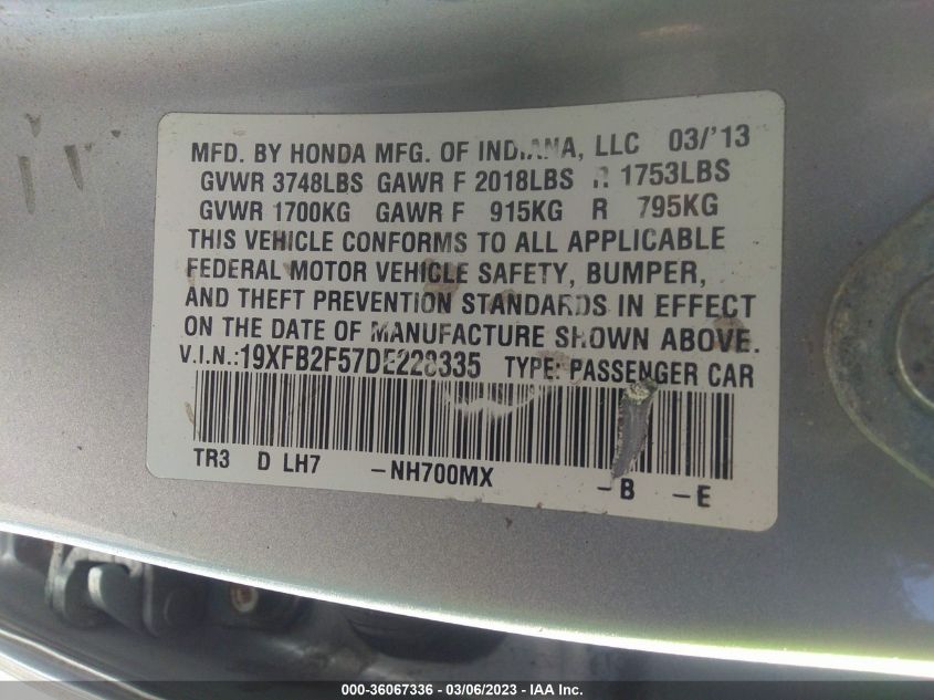 2013 HONDA CIVIC SDN LX - 19XFB2F57DE228335
