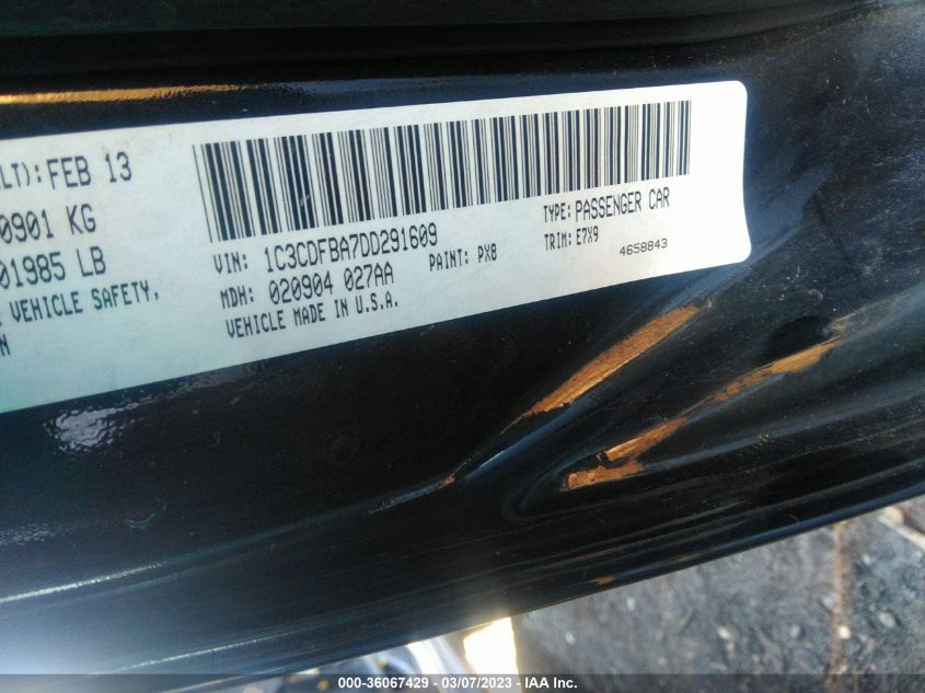 2013 DODGE DART SXT - 1C3CDFBA7DD291609