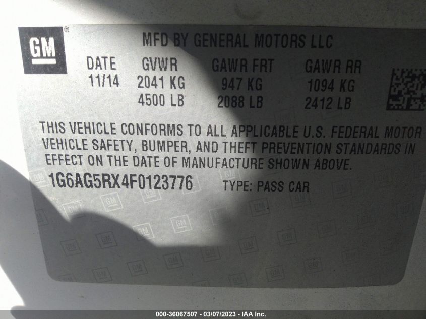 2015 CADILLAC ATS SEDAN STANDARD AWD - 1G6AG5RX4F0123776