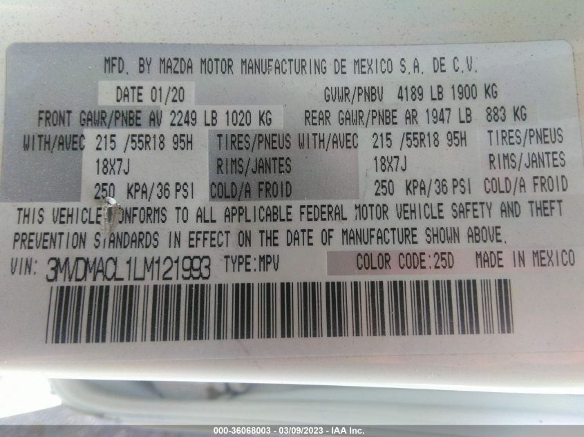 2020 MAZDA CX-30 SELECT PACKAGE - 3MVDMACL1LM121993