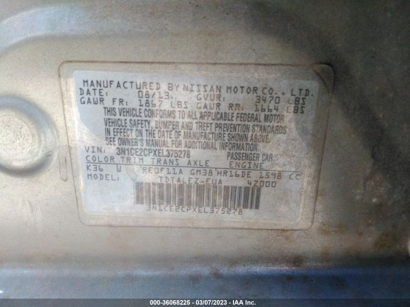 2014 NISSAN VERSA NOTE SV - 3N1CE2CPXEL375278