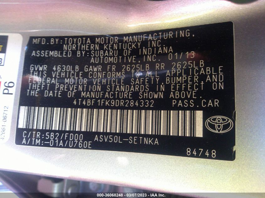 2013 TOYOTA CAMRY L/LE/SE/XLE - 4T4BF1FK9DR284332