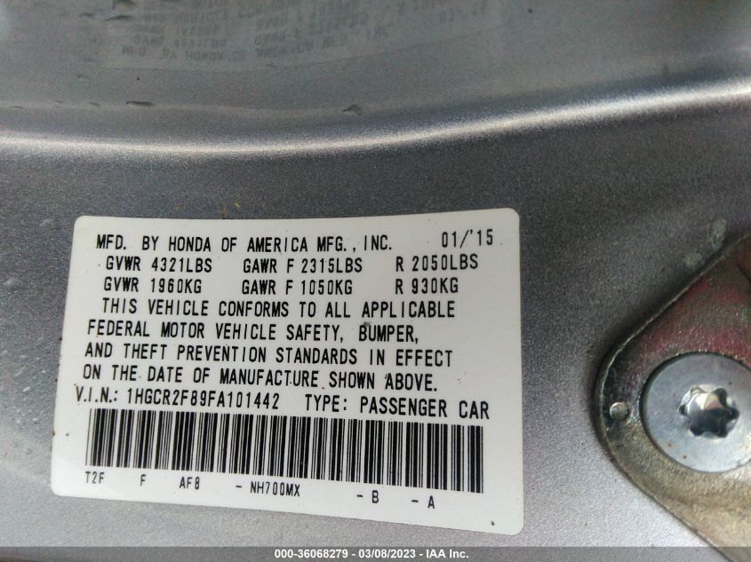 2015 HONDA ACCORD SEDAN EX-L - 1HGCR2F89FA101442