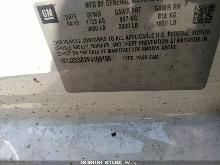 2015 CHEVROLET SONIC LTZ - 1G1JE5SB2F4189195