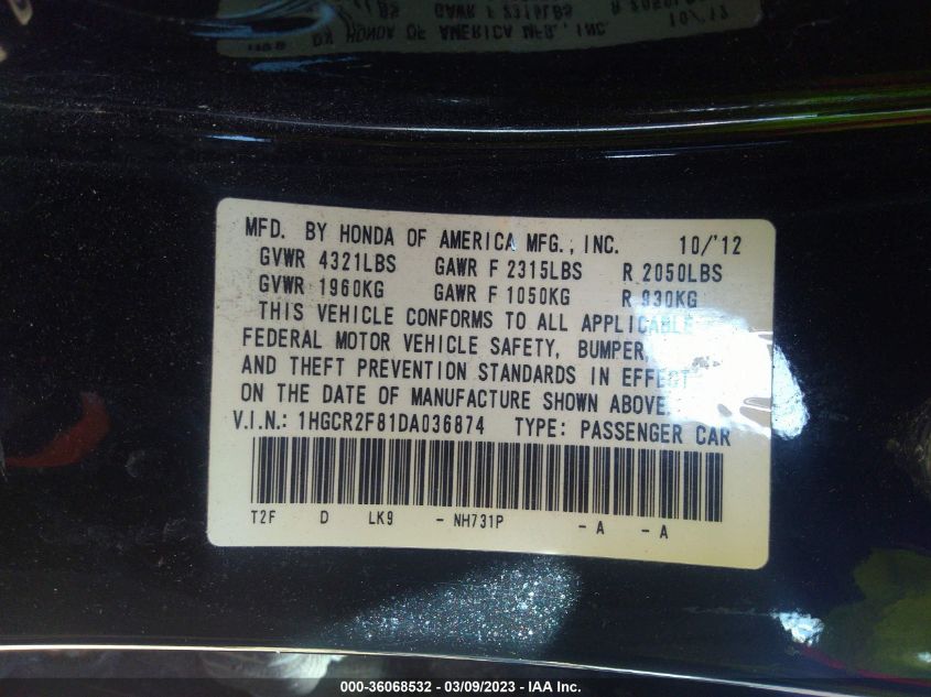 2013 HONDA ACCORD SDN EX-L - 1HGCR2F81DA036874