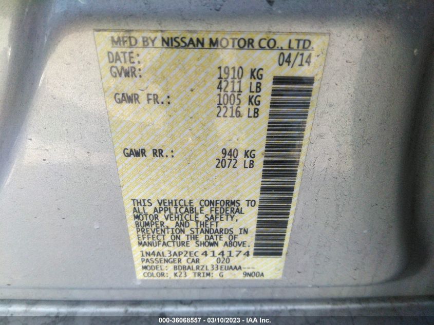 2014 NISSAN ALTIMA 2.5 - 1N4AL3AP2EC414174