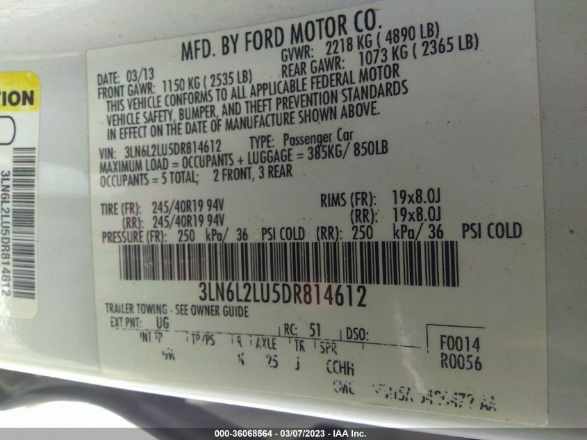 2013 LINCOLN MKZ HYBRID - 3LN6L2LU5DR814612
