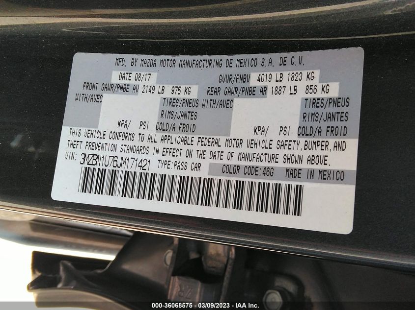 2018 MAZDA MAZDA3 4-DOOR SPORT 3MZBN1U76JM171421
