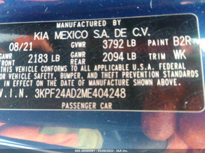 2021 KIA FORTE LXS - 3KPF24AD2ME404248